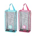MOOZ Plastic Bag Dispenser with Handle, Transparent Storage Container for Shopping Bags, Set of 2, Blue and Red
