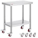 Mophorn 30x18x34 Inch Stainless Steel Work Table 3-Stage Adjustable Shelf with 4 Wheels Heavy Duty Commercial Food Prep Worktable with Brake for Kitchen Prep Work