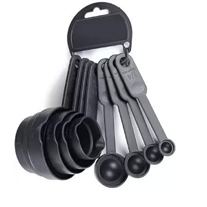 8 pcs plastic measuring spoons and cups set measuring cup set - black