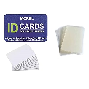 morel inkjet pvc id card pack 25 with lamination pouch 70x100mm100pc for canon pixma g2000 g2010 g3000 g3010 g4000 g4010 inkjet printer aadhar card college id gate pass 400 gsm
