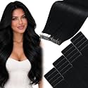 Moresoo Injection Tape Hair Extensions Remy Human Hair Jet Black 18 Inch