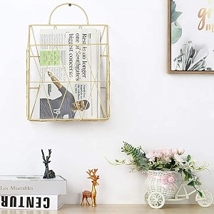 metal wire basket magazine holder wall mounted hanging newspaper book stand table bakset decorative file storage organizer for table desk home office decor gold