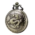 MORFONG Unisex Pocket Watch Quartz Dragon Pattern Fob Watches Vintage Bronze with Chani & Box