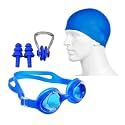 Swimming Kit Swim Goggles&Swim Caps Combo Set,Nose Clip,Ear Plug&Case-Silicone Non-Slip Material On Glasses&Cap,Anti-Fog,Uv Protection,Long Hair-Adults Men Women(Color May Vary)