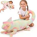 MorisMos Chameleon Stuffed Animal, 39-Inch Giant Plush Body Pillow, Rainbow