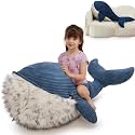 MorisMos Giant Blue Whale Stuffed Animal Plush Pillow, Huge 43.3" Plush Whale Toy for Kid/Adult, 4ft Large Stuffed Animal Ocean/Sea Toy Gift for Marine Creature Lover, Sea Life Decor, CE/CPC Certified