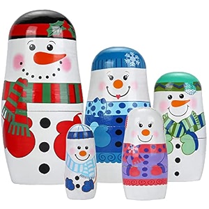 5pcs handmade wooden russian nesting dolls snowmen nesting dolls matryoshka dolls christmas birthday gift