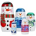 5pcs Handmade Wooden Russian Nesting Dolls, Snowmen Nesting Dolls, Matryoshka Dolls Christmas Birthday Gift