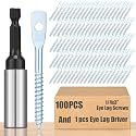 MorningRo 100 Pcs Eye Lag Screws 1/4 x 3 Inch with Driver Bit, Silver
