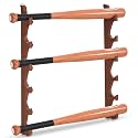 MorningRo 2 Pcs Baseball Bat Wall Mount Display Wood Bat Rack with Holders Horizontal Baseball Bats Holder with Hidden Holes Screws Anchor for Hockey Stick Memorabilia Collectible(Six,Walnut)