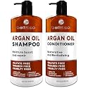 Moroccan Argan Oil Shampoo and Conditioner Set - Sulfate Free with No Parabens - Botanicals for Women and Men - Professional Moisturizing, Anti Frizz, Hydrating Solution for Dry, Wavy and Curly Hair