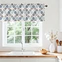 Moroccan Geometric Valances for Windows, Rod Pocket Sheer Curtain 42x12 in