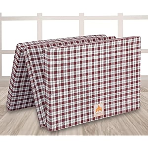 25 inch uhd foam three fold single bed reversible mattress maroon 72 x 35 x 25  foldable lightweight gadda for travel picnic