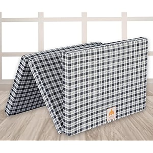 25 inch uhd foam three fold single bed reversible mattress navy blue 72 x 35 x 25  foldable lightweight gadda for travel picnic