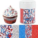 Morofme 6.7 oz Edible Patriotic Sprinkles for Baking 4th of July Candy Sprinkle Red White and Blue Jimmies Sprinkles Patriotic Star Cupcake Topper Independence Day Sprinkle for Cookies Ice Cream Decor