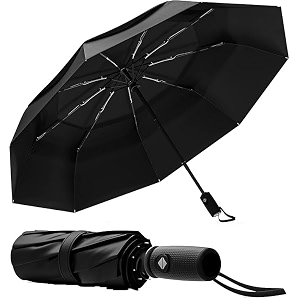 morovik portable auto travel umbrella uv big size umbrella for sun protection rain windproof strong large 3 fold for men women kids boys girls perfect small amp stylish windproof amp compact black - 1