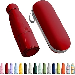 morovik portable auto travel umbrella uv big size umbrella for sun protection rain windproof strong large 3 fold for men women kids boys girls perfect small amp stylish windproof amp compact red  pouch  - 1