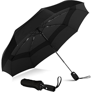 morovik portable auto travel umbrella uv big size umbrella for sun protection rain windproof strong large 3 fold for men women kids boys girls perfect small amp stylish windproof amp compact light black - 1