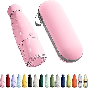 morovik portable auto travel umbrella uv big size umbrella for sun protection rain windproof strong large 3 fold for men women kids boys girls perfect small amp stylish windproof amp compact pink  pouch  - 1