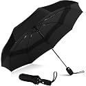 MOROVIK Portable Auto Travel Umbrella - Windproof for Rain, Strong for Wind, Auto Open/Close Button, Perfect Car Umbrella for Men &amp; Women (Light Black)