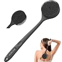 MOROVIK Premium Soft Silicone Back Scrubber Shower Bath Body Brush with Long Handle Dirt_Removal Back Scrubber | BPA-Free | For Men and Women (GREEN) (BLACK)
