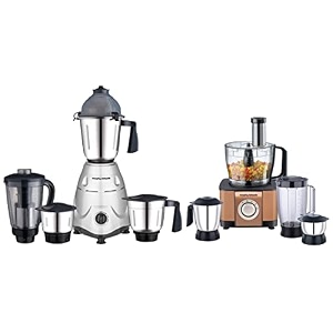 morphy richards icon superb 750w mixer grinder 4 jars silver and black amp 1000w food processor gold