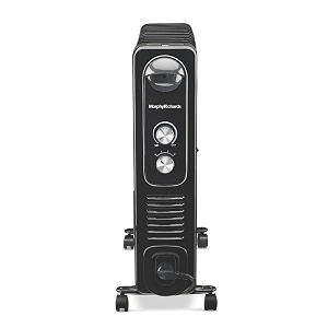 morphy richards 13f heat wave oil filled room heater  2500w  400w ptc fan  13 fins  adjustable thermostat  overheat amp tip-over protection  silent heating  black