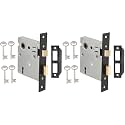 Mortise Lock Set - Interior Door Lock Replacement Kit, Reversible Latch, Skeleton Key, Antique Vintage Style, Matte Black Finish (Pack of 2)