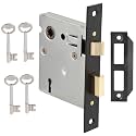 Mortise Lock Set - Interior Door Lock Replacement Kit, Reversible Latch, Skeleton Key, Antique Vintage Style, Matte Black Finish