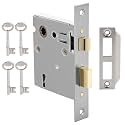 Mortise Lock Set Interior Door, Old Door Lock Replacement Parts, Antique Vintage Door Lock Hardware, Skeleton Keys and Reversible Latch, Mortise Lock Kit, Brushed Nickel Finish