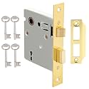 Mortise Lock Set Interior Door, Old Door Lock Replacement Parts, Antique Vintage Door Lock Hardware, Skeleton Keys and Reversible Latch, Mortise Lock Kit, Polished Brass Finish