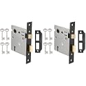 Mortise Lock Set Interior Door, Old Door Lock Replacement Parts, Antique Vintage Door Lock Hardware, Skeleton Keys and Reversible Latch, Mortise Lock Kit, Oil Rubbed Bronze Finish (Pack of 2)