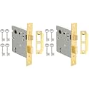 Mortise Lock Set Interior Door, Old Door Lock Replacement Parts, Antique Vintage Door Lock Hardware, Skeleton Keys and Reversible Latch, Mortise Lock Kit, Polished Brass Finish (Pack of 2)