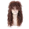 morvally Men’s Women 80s Rockstar Style Long Brown Curly Punk Rock Hair Wig Glam Rock-Rocker Wig Perfect for Halloween, Cosplay, DIY Themed Costume Party