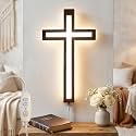 MoSavris Crucifix Wall Cross, Handmade Wood Cross with LED Light, Wall Decor for Faith and Blessing, Christian Gifts, 13 Inch