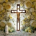 MoSavris Crucifix Wall Cross with Jesus with LED Light Handmade Wood Cross Wall Decor 13 Inch Catholic Wooden Cross for Faith & Blessing Wall or Home Decor Faith Gift for your Acquaintances