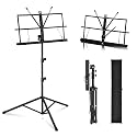 MOSEN Music Stand - 2 in 1 Dual-Use Folding Sheet Music Stand, Desktop Book Stand Lightweight Portable Adjustable with Carrying Bag, Metal Music Stand Extra Stable (1 Pack Black)