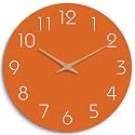 Mosewa Modern Wall Clock - Silent Non-Ticking 10 Inch Wall Clocks Battery Operated - Wooden Clock Decorative for Kitchen,Home,Bedrooms,Office(10" Orange)