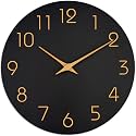 Mosewa Wall Clock 8 Inch Black Wall Clocks Battery Operated Silent Non-Ticking - Simple Minimalist Rose Gold Numbers Clock Decorative for Bedroom,Living Room, Kitchen,Home,Office(8" Black)