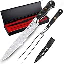 MOSFiATA 8" Carving Knife &amp; 7" Fork Set - Premium Meat Cutting Knife, German High Carbon Stainless Steel EN.4116 BBQ Knives for Slicing Meats, Fruits &amp; Vegetables