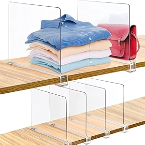 mosquick set of 4 clear acrylic wardrobe shelf dividers no assembly closet separators for folded clothes sweaters books bags cupboard partition organiser for bedroom almirah transparent