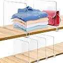 MosQuick® Set of 4 Clear Acrylic Wardrobe Shelf Dividers, No Assembly Closet Separators for Folded Clothes Sweaters Books Bags, Cupboard Partition Organiser for Bedroom Almirah (Transparent)