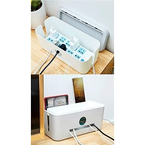 mosquick cable management box cord organizer to hide wires extension board charger and usb hub heat resistant storage case for tv desk wifi router home office safe from kids white