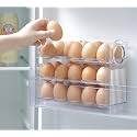 MosQuick® Auto Flip Egg Storage Box for Fridge, 30 Slot Plastic Anda Tray Holder with 3 Layer Roll Out Dispenser Design, Space Saving Refrigerator Organiser Rack, Kitchen Container (Transparent)