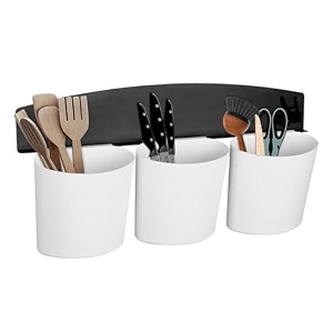 mosquick magnetic fridge side rack with 3 baskets hanging organiser for cutlery pens and spice sachets no drill shelf for washing machine space saving easy to clean everyday use black