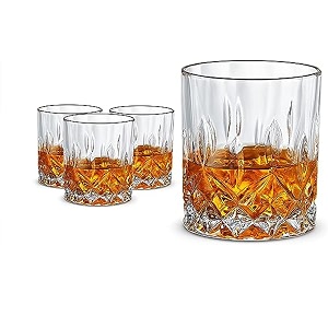 mosquick set of 6 sculpted whisky glasses 320 ml old fashioned rocks tumblers for scotch bourbon and cocktails heavy base bar glassware space saving easy to clean everyday use transparent