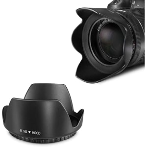mostos - 55mm hood for nikon d3500 d3400 d5600 with dx af-p 18-55mm kit lens  for sony a7iv a7iii a7ii a7 with fe 28-70mm kit lens make sure 55 mark is written on your lens