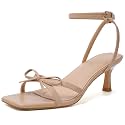 Mostrin Womens Sandals Strappy Heels for Women Ankle Strap Lace Up Heels Square Open Toe Heels Tie Up Stiletto High Heeled Sandals for Prom, Party, Daily Wear