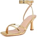 Mostrin Womens Sandals Strappy Heels for Women Ankle Strap Lace Up Heels Square Open Toe Heels Tie Up Stiletto High Heeled Sandals for Prom, Party, Daily Wear