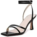 Mostrin Womens Sandals Strappy Heels for Women Ankle Strap Lace Up Heels Square Open Toe Heels Tie Up Stiletto High Heeled Sandals for Prom, Party, Daily Wear